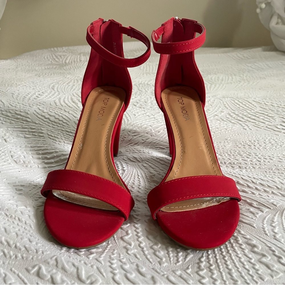 Top Moda Red Ankle Strap Heels